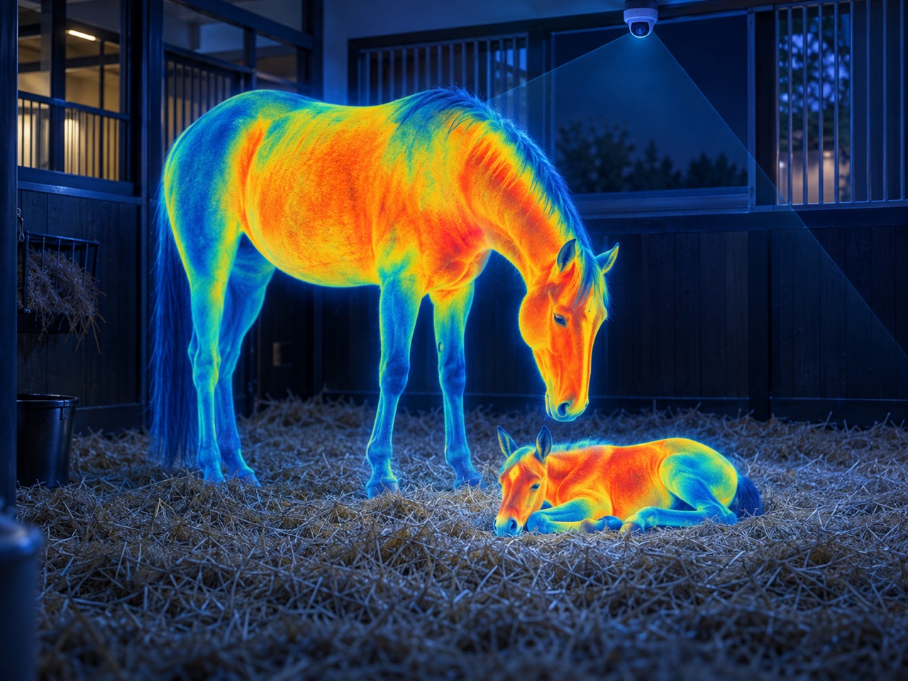 Thermal monitoring of a thoroughbred mare and foal in a foaling stable